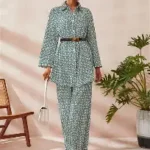 Geo print Button Front Blouse With Wide Leg Pants