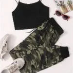 Solid Cami Top & Camo Sweatpants Set