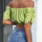 SHEIN SXY Off Shoulder Drawstring Punch Front Crop Top & Paperbag Waist Pant Set