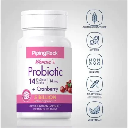 Piping Rock Women’s 14 Probiotic Strains + Cranberry – 90 Vegetarian Capsules