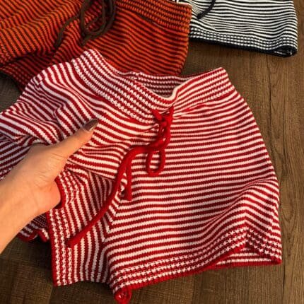 Korean Ribbon Stripe Crop Top