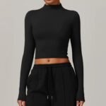 Ribbed Mock-Neck Long Sleeve Top