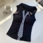 Checkered Tie-Neck Sleeveless Crop Top