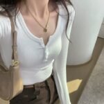 High-Elastic Henley Long Sleeve Top