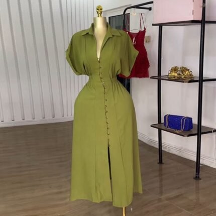 Luxe Pleated Shirt Maxi Dress