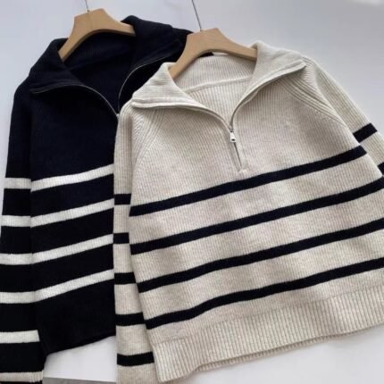 Vintage Half-Zip Striped Knit Sweater