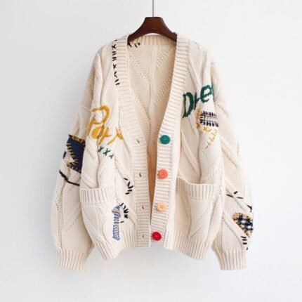 Embroidered Oversized Knit Cardigan