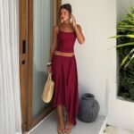 Burgundy Draped Skirt Set