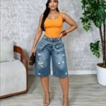 Distressed Denim Bermuda Shorts