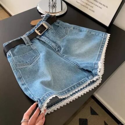 Celeste Lace-Trim Denim Shorts