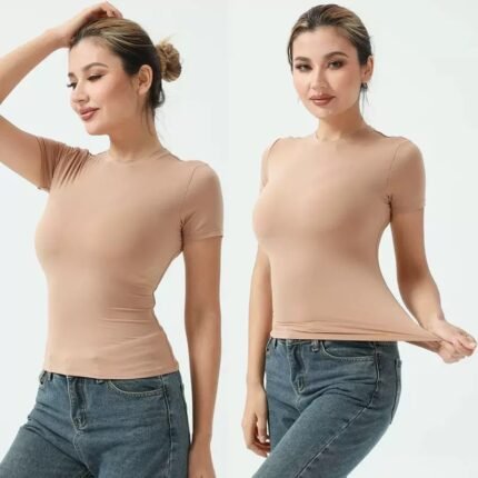 The Elara Sculpted Baby Tee – Stretch Fitted Top
