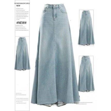 The Elodie Flow Maxi Denim Skirt – Light Blue