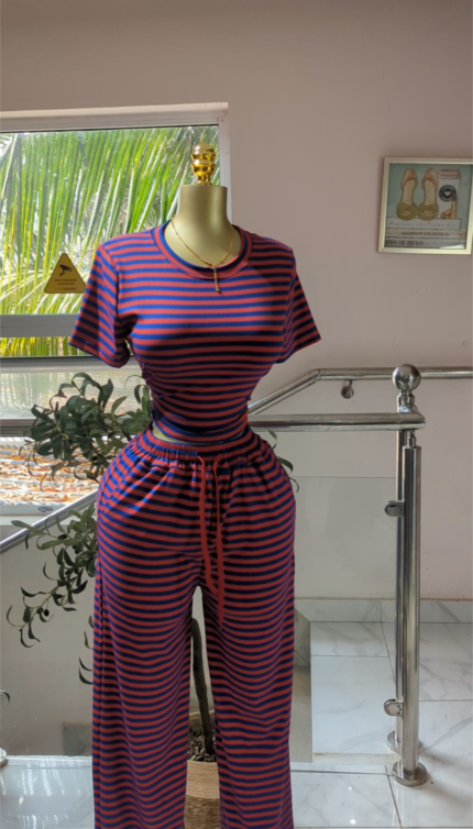 Iconiq Striped Bandeau & Wide Leg Pants Set